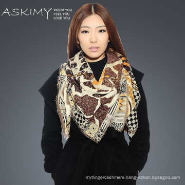 High quality 100% pure cashmere printed square scarf